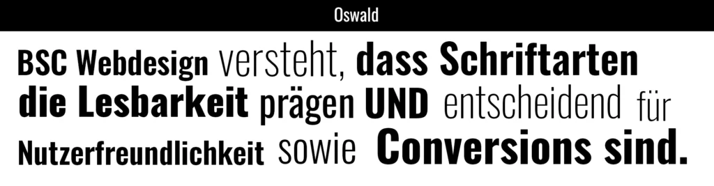 Beispiel mit der Schriftart Oswald für auffällige Webdesigns.