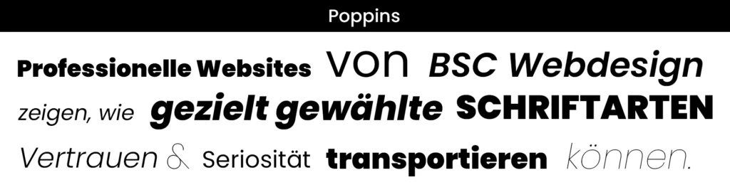 Darstellung der Schriftart Poppins für moderne Unternehmenswebsites.