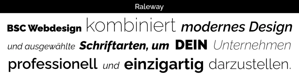 Schriftbeispiel Raleway für minimalistische Markenauftritte.