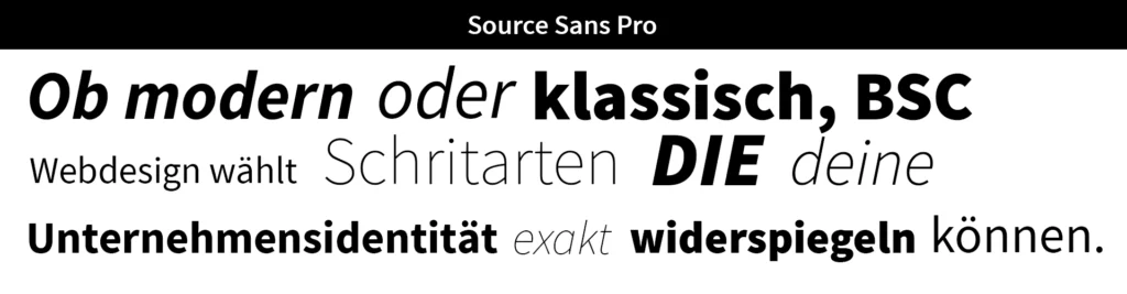 Darstellung der Schriftart Source Sans Pro für professionelle Websites.