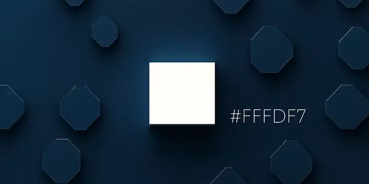 Off-White Farbe #FFFDF7 auf schwarzem Hintergrund – warmes Weiß für vertrauensvolle Designs