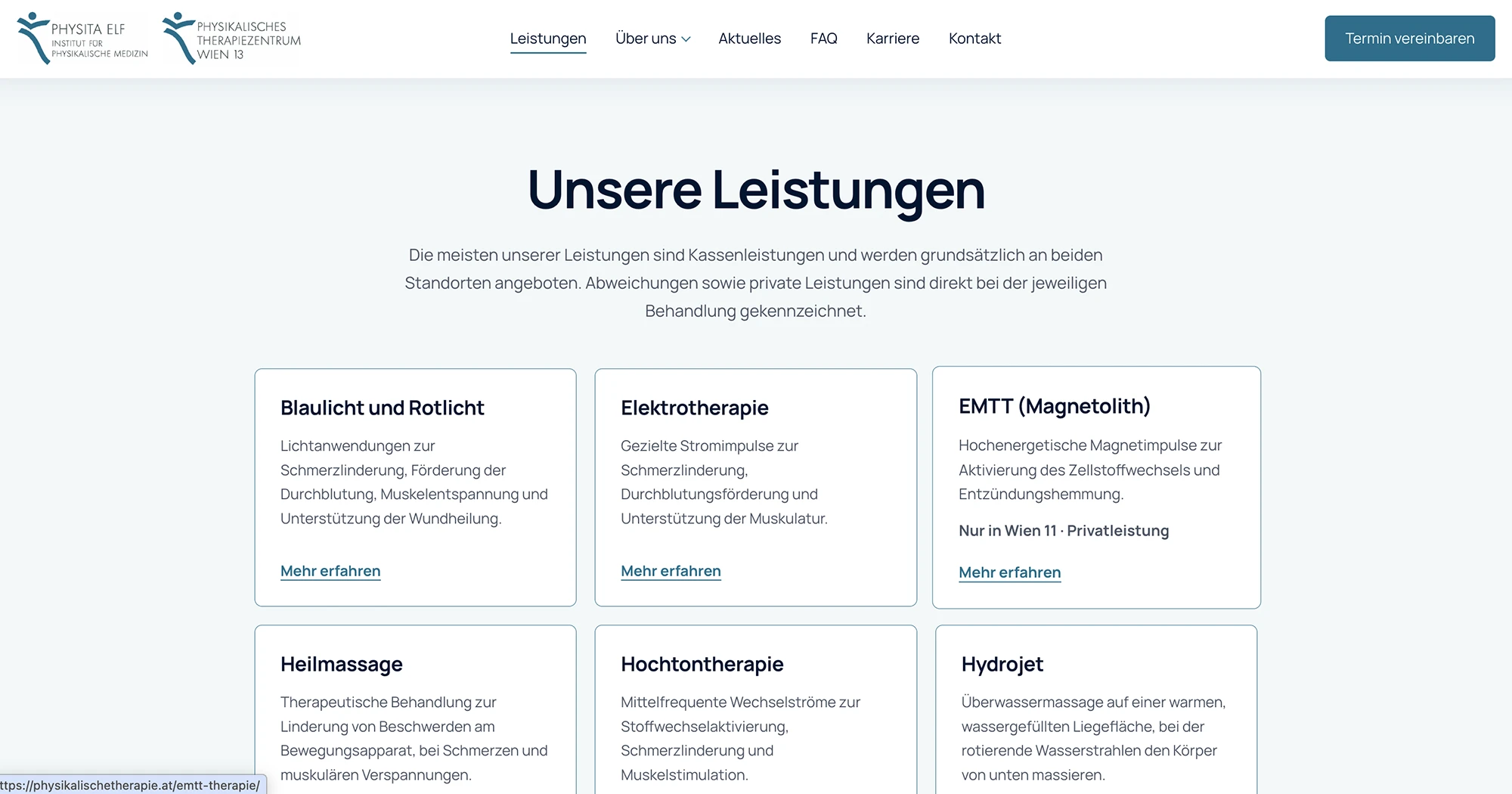 New Physita Elf services page by BSC Webdesign